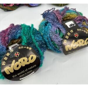 2 Noro Japan Yarn Niji Wool Kid Mohair Silk Nylon Boucle #257 Blue Brown Green